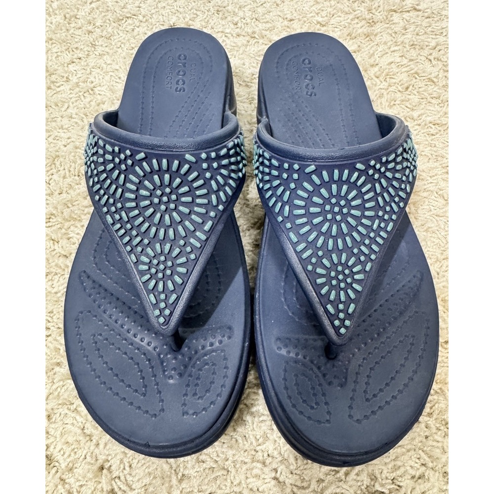 CROCS Womens Monterey Diamante Wedge Slip On Embellished Thong Sandal Size 10